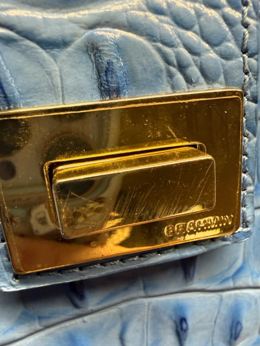 Brahmin Light Blue Alena Melbourne Croc Embossed Leather Turn Lock Crossbody Bag - Picture 7 of 16